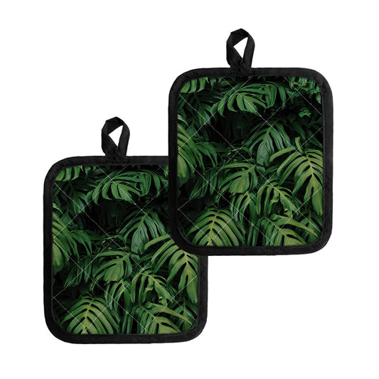 Green Monstera Leaf Print Pot Holders