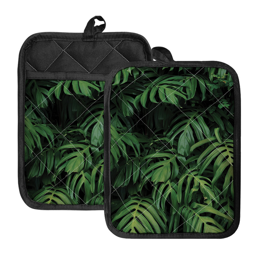 Green Monstera Leaf Print Pot Holders With Pocket