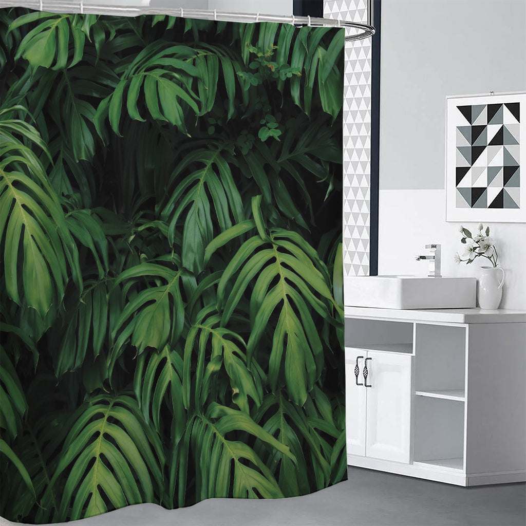 Green Monstera Leaf Print Premium Shower Curtain