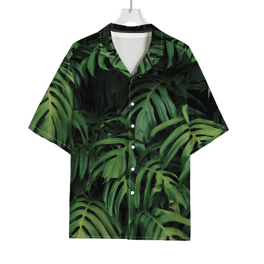Green Monstera Leaf Print Rayon Hawaiian Shirt