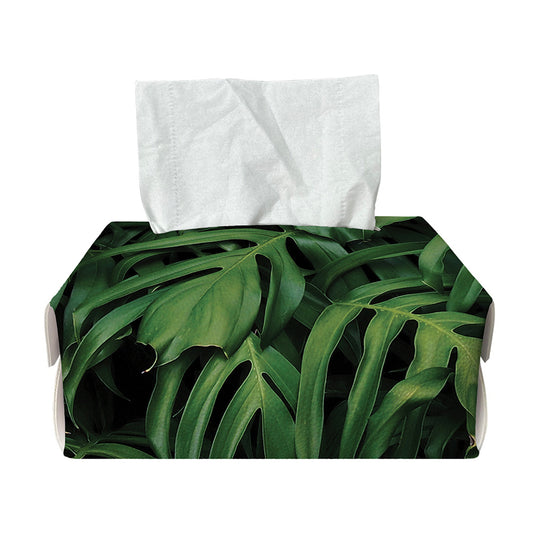 Green Monstera Leaf Print Rectangle Tissue Box Cover