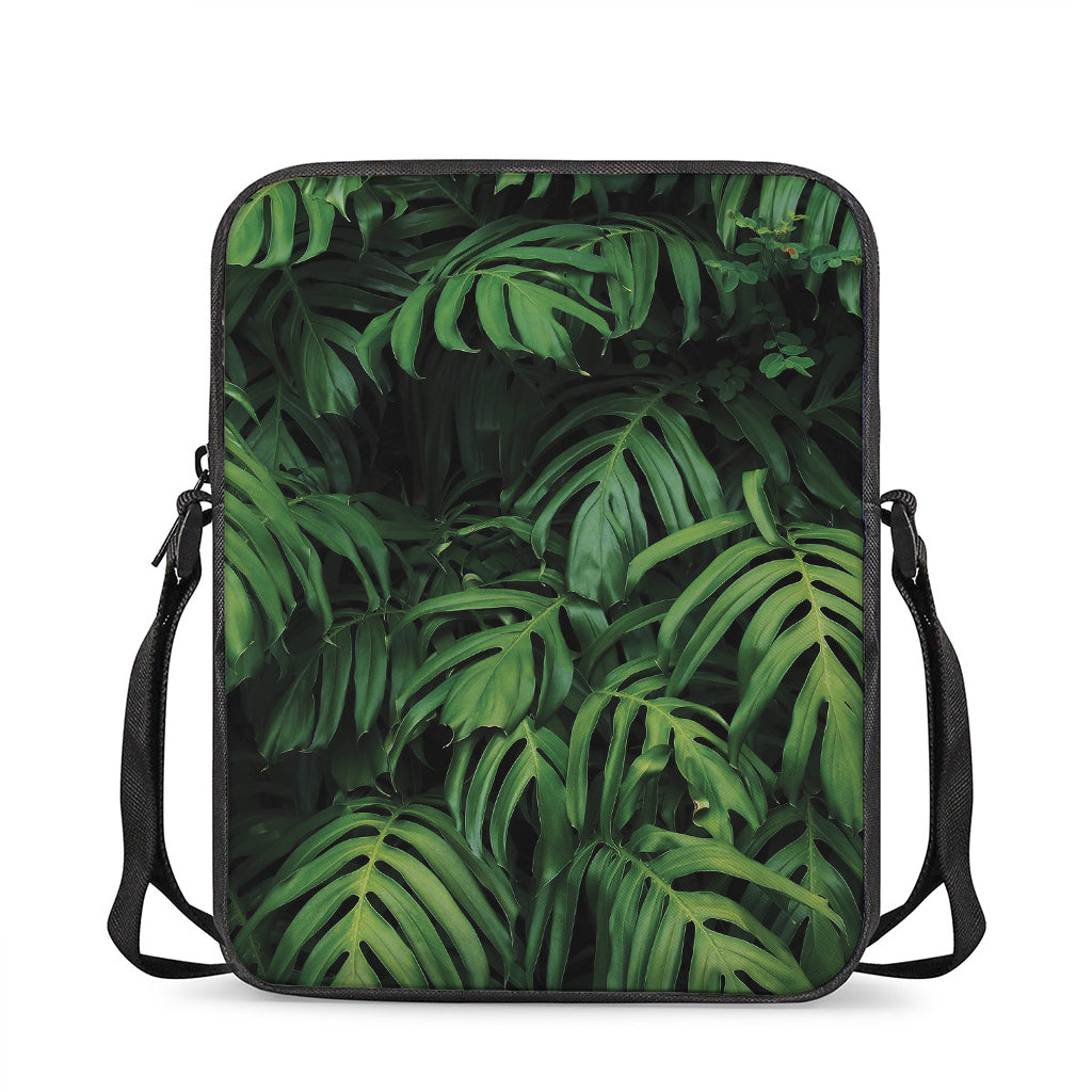 Green Monstera Leaf Print Rectangular Crossbody Bag