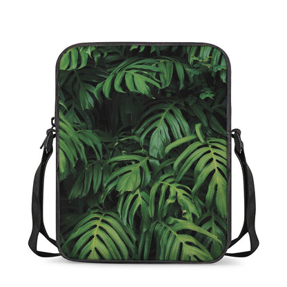 Green Monstera Leaf Print Rectangular Crossbody Bag
