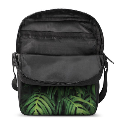 Green Monstera Leaf Print Rectangular Crossbody Bag