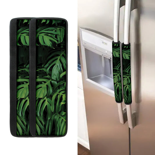 Green Monstera Leaf Print Refrigerator Handle Covers