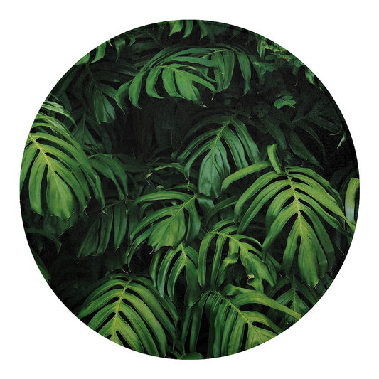 Green Monstera Leaf Print Round Blanket