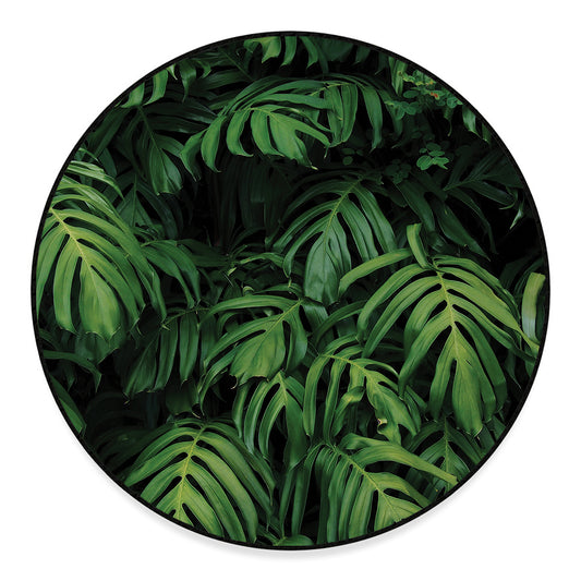Green Monstera Leaf Print Round Floor Mat