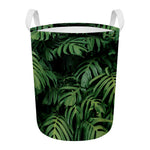 Green Monstera Leaf Print Round Laundry Basket
