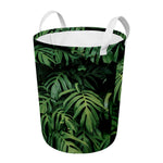 Green Monstera Leaf Print Round Laundry Basket