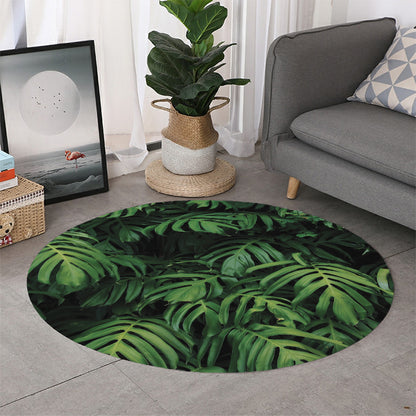 Green Monstera Leaf Print Round Rug