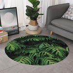 Green Monstera Leaf Print Round Rug