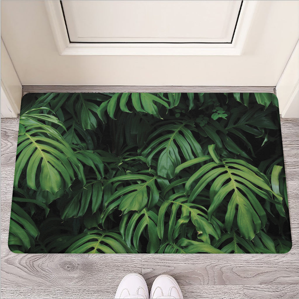 Green Monstera Leaf Print Rubber Doormat