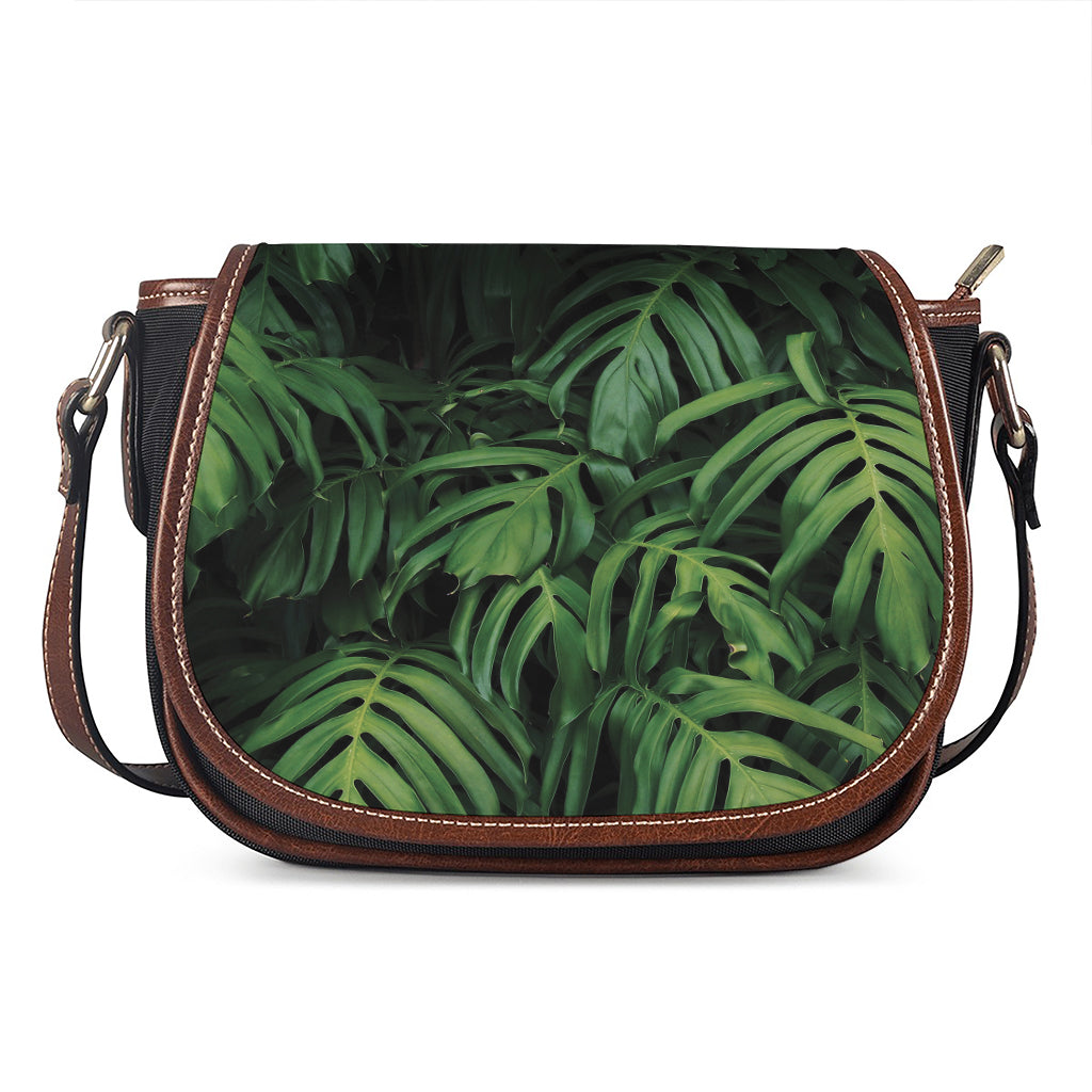 Green Monstera Leaf Print Saddle Bag