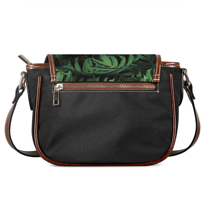 Green Monstera Leaf Print Saddle Bag
