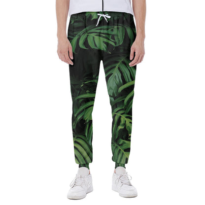 Green Monstera Leaf Print Scuba Joggers