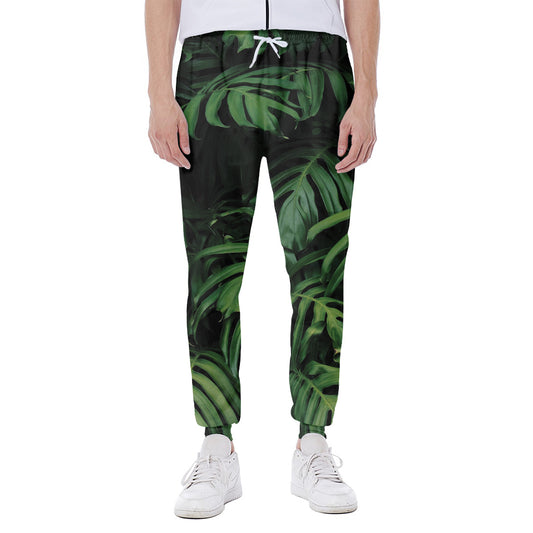 Green Monstera Leaf Print Scuba Joggers