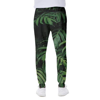 Green Monstera Leaf Print Scuba Joggers