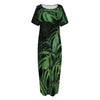 Green Monstera Leaf Print Short Sleeve Long Nightdress