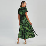 Green Monstera Leaf Print Short Sleeve Maxi Dress