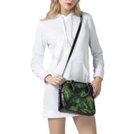 Green Monstera Leaf Print Shoulder Handbag