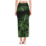 Green Monstera Leaf Print Side Slit Maxi Skirt