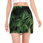 Green Monstera Leaf Print Side Slit Mini Skirt