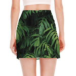Green Monstera Leaf Print Side Slit Mini Skirt
