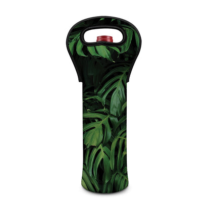 Green Monstera Leaf Print Single Neoprene Wine Tote