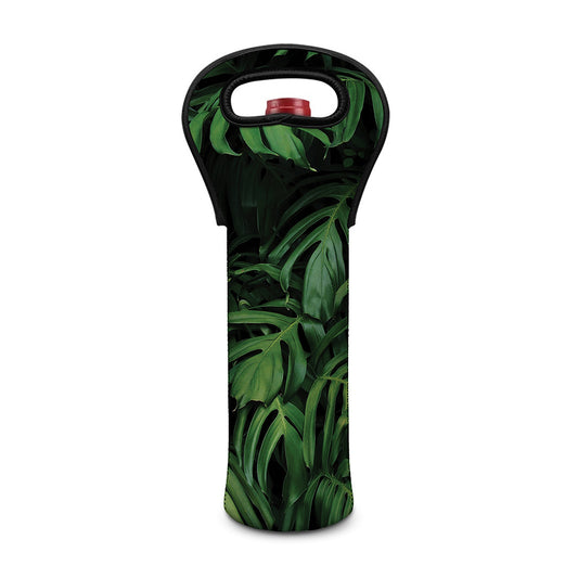 Green Monstera Leaf Print Single Neoprene Wine Tote