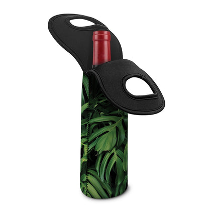 Green Monstera Leaf Print Single Neoprene Wine Tote