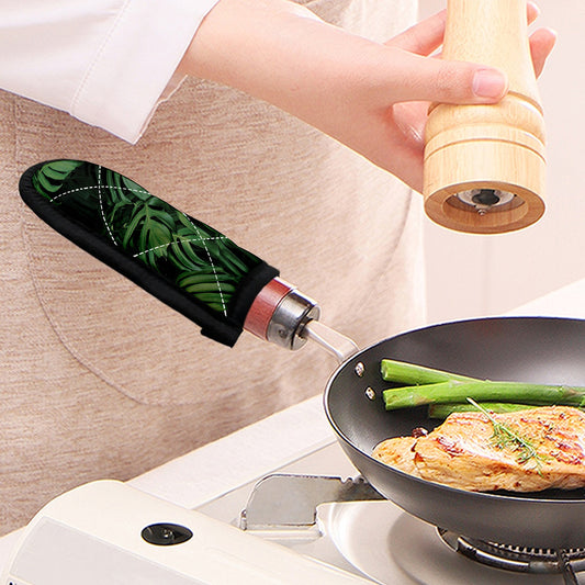 Green Monstera Leaf Print Skillet Handle Cover