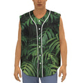 Green Monstera Leaf Print Sleeveless Baseball Jersey