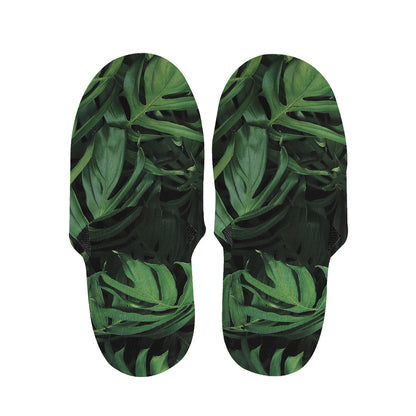 Green Monstera Leaf Print Slippers