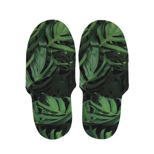 Green Monstera Leaf Print Slippers
