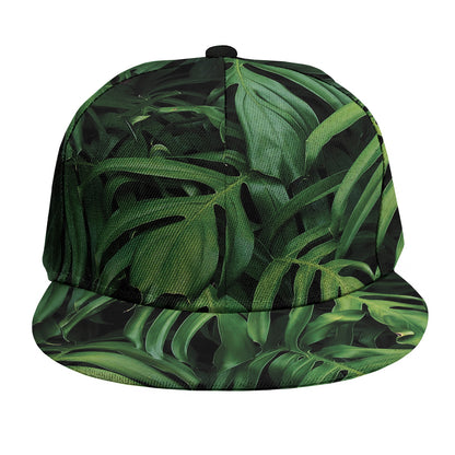 Green Monstera Leaf Print Snapback Cap