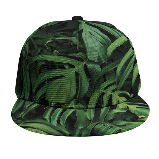Green Monstera Leaf Print Snapback Cap