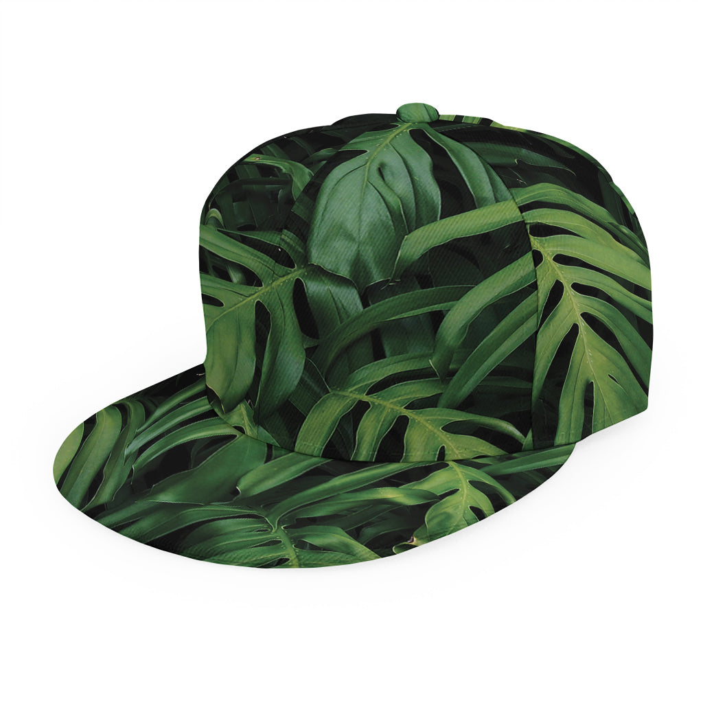Green Monstera Leaf Print Snapback Cap