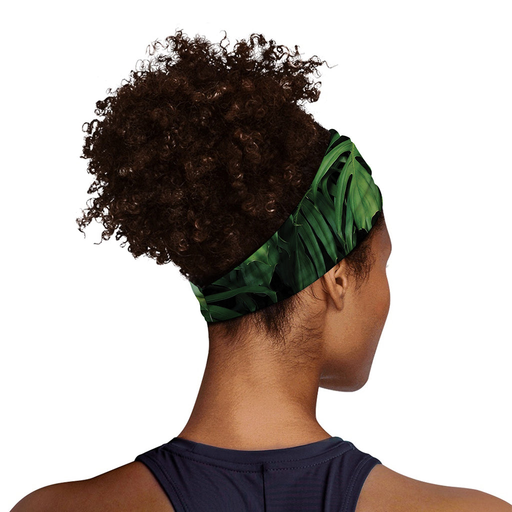Green Monstera Leaf Print Sports Headband