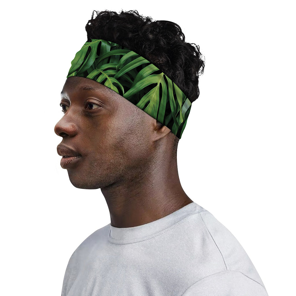 Green Monstera Leaf Print Sports Headband