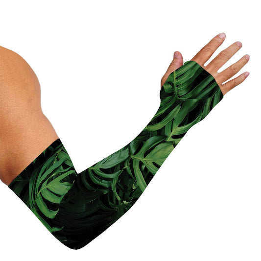 Green Monstera Leaf Print Sun Protection Arm Sleeves