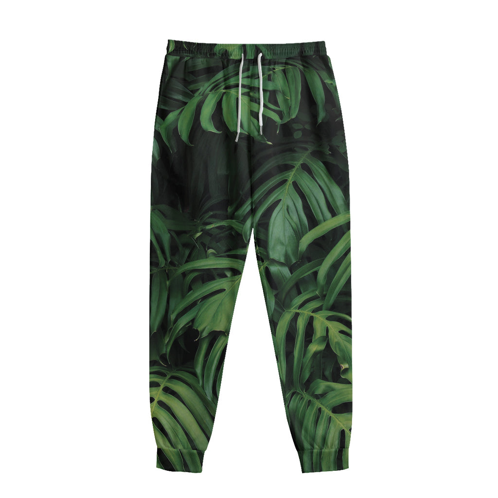 Green Monstera Leaf Print Sweatpants