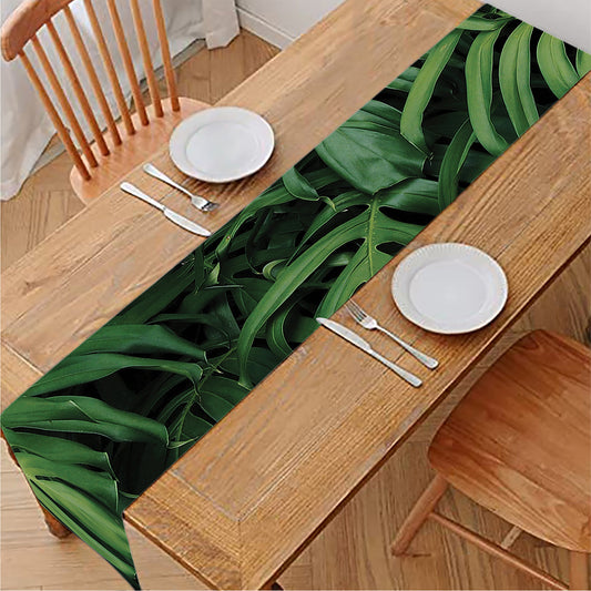 Green Monstera Leaf Print Table Runner