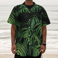 Green Monstera Leaf Print Textured Short Sleeve Shirt
