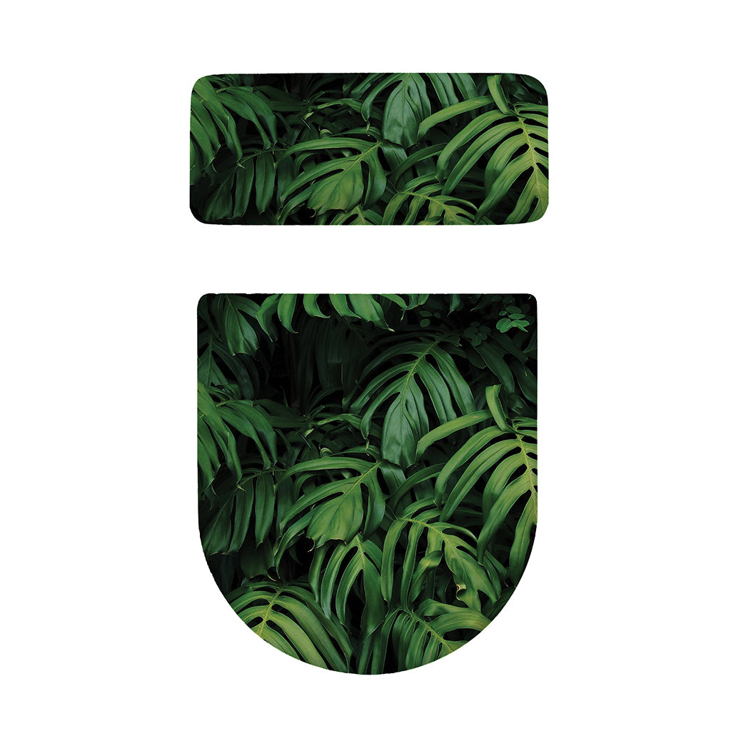 Green Monstera Leaf Print Toilet Lid And Tank Cover Set