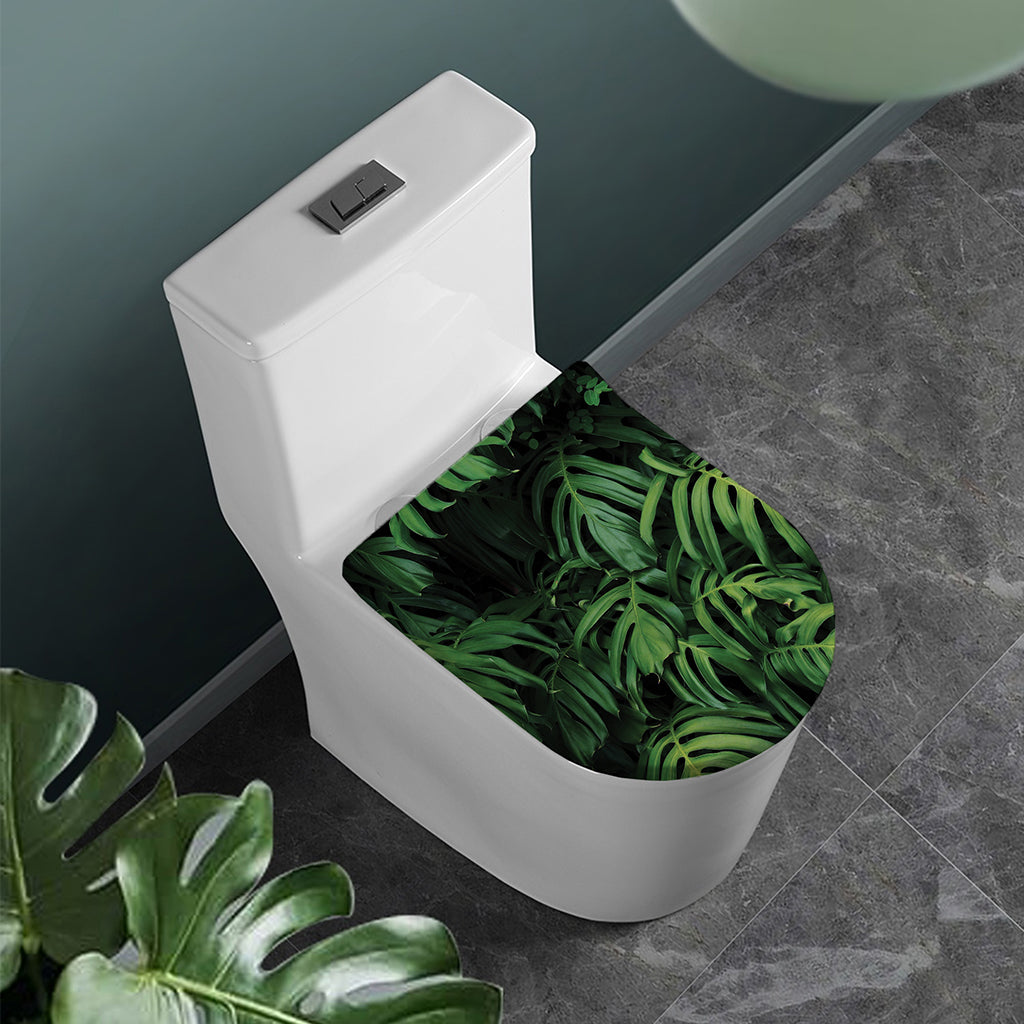 Green Monstera Leaf Print Toilet Lid Cover