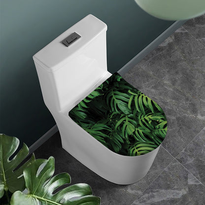 Green Monstera Leaf Print Toilet Lid Cover