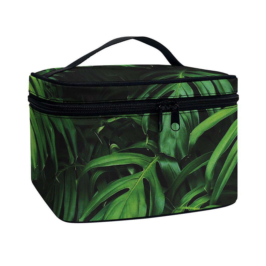 Green Monstera Leaf Print Travel Makeup Bag