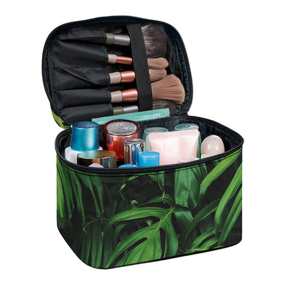 Green Monstera Leaf Print Travel Makeup Bag