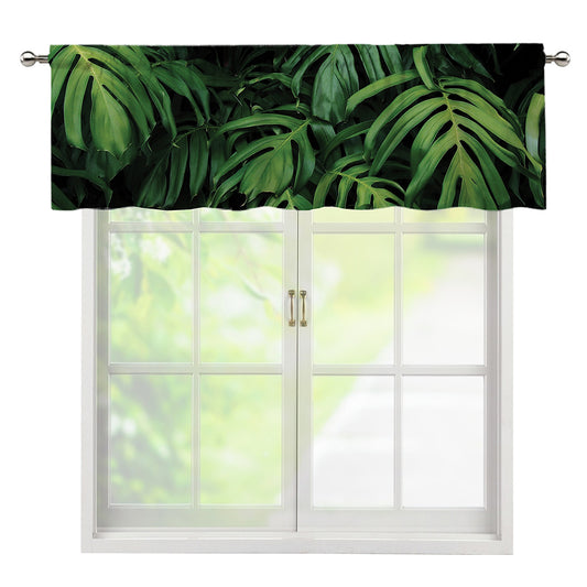 Green Monstera Leaf Print Window Valance