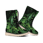 Green Monstera Leaf Print Winter Boots
